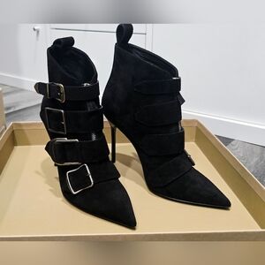 Burberry Black Suede Milner Buckle Ankle Boots, Sexy, Size 7.5